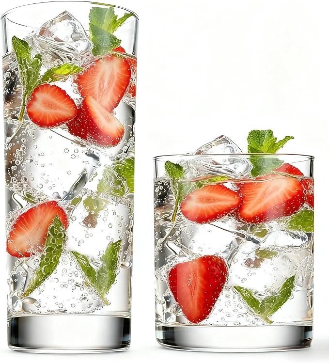 Everyday Drinking Glasses Set of 8, 14oz Tall Glass Cups & 10.5oz Short Dof by Farielyn-X