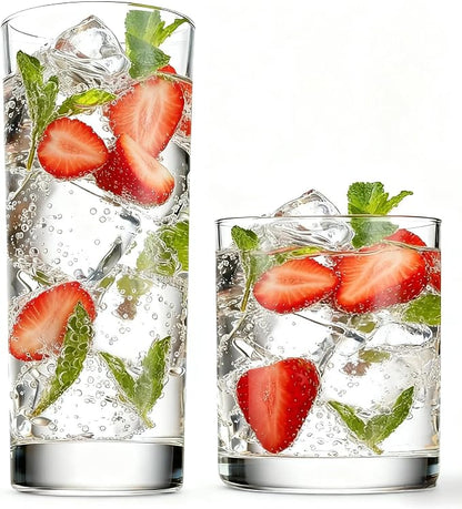 Everyday Drinking Glasses Set of 8, 14oz Tall Glass Cups & 10.5oz Short Dof by Farielyn-X
