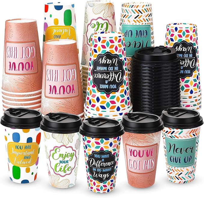 50 Pack 16 oz Disposable Coffee Cups by Ovveroche