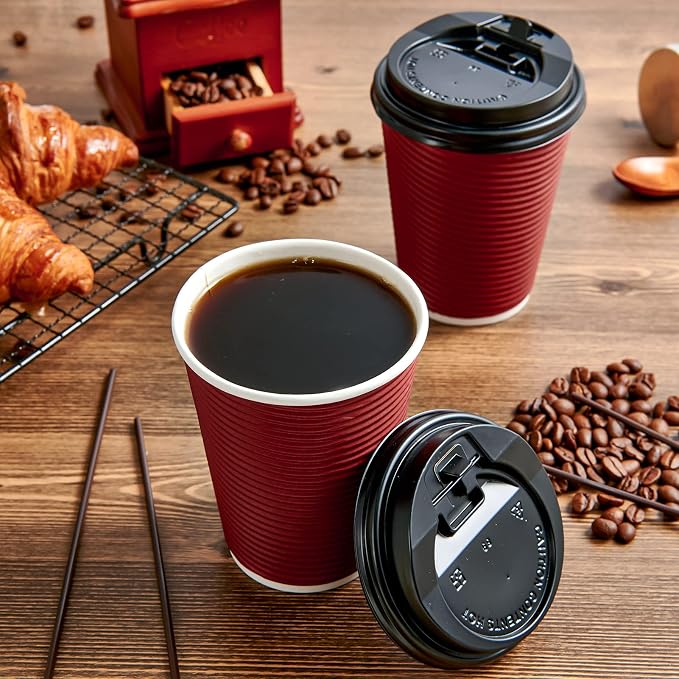 LITOPAK Coffee Cups 12 oz, 80 Pack Insulated Ripple Wall Hot Paper Cups | Three - Image 3