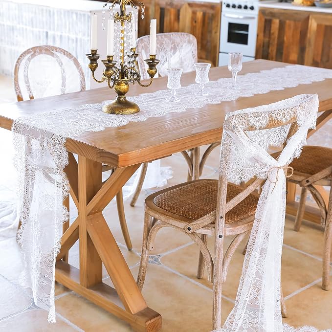 1 Pcs White Lace Table Runner 14 x 120 Inch Vintage Rustic Table Runner - Image 2