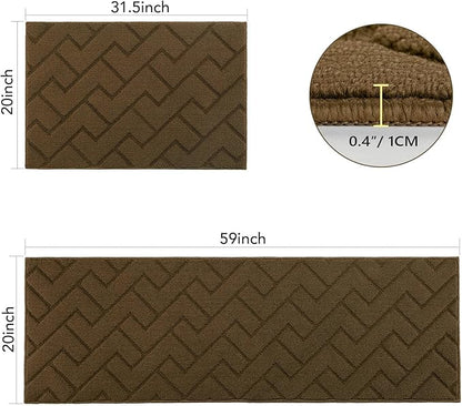 hicorfe Kitchen Rugs and Mats Sets,2 Pieces Polypropylene Non-Slip Super Absorbent Rug,Soft Comfort Floor Mat,Machine Wash for Kitchen,Hallway,Office,Sink,Laundry(20" x 32"+20" x 59",Dark Brown