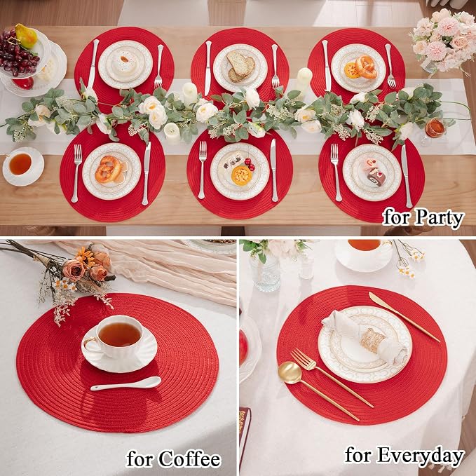 SHACOS Round Placemats Set of 4 Non Slip Washable Place Mats 15 inch Cotton - Image 7