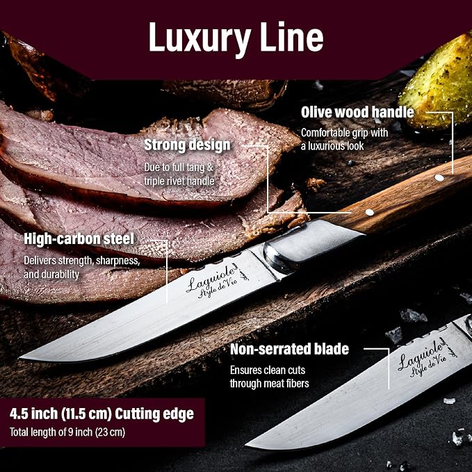Laguiole Style De Vie Steak Knives, Luxury Line, 6 Pieces, Olive Wood, in - Image 3