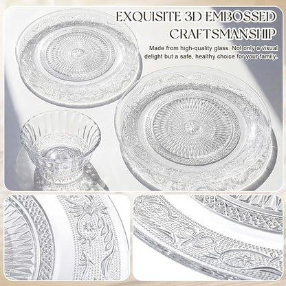 Havawish 18 Pcs Glass Dinnerware Set, Pattern | Clear Glass Plate and Bowl Sets - Image 4