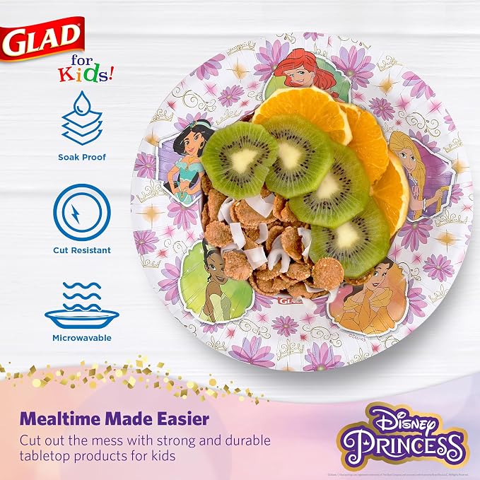 Glad for Kids Disney Princess Kids Disposable Bowls, 12 Oz, 40 Ct | Sturdy - Image 3