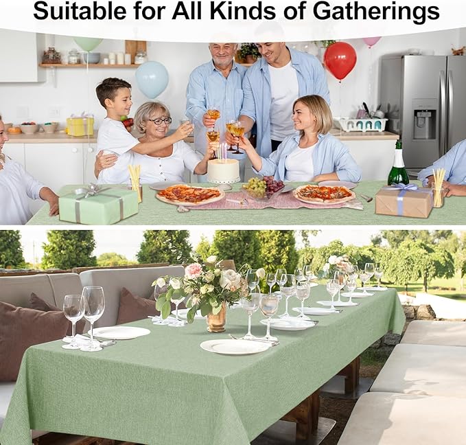 JIUZHEN Rectangle Table Cloth Faux Linen Farmhouse Tablecloth Soft Wrinkle and Stain Resistant Decorative Fabric Table Cover for Kitchen, Dining Room, Parties and Camping, Sage Green, 54 x 80 Inch