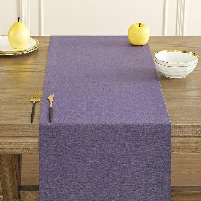 Basic Linen Style Table Runner, 14x48 Inch Purple | Mitered Corner Design - Image 5