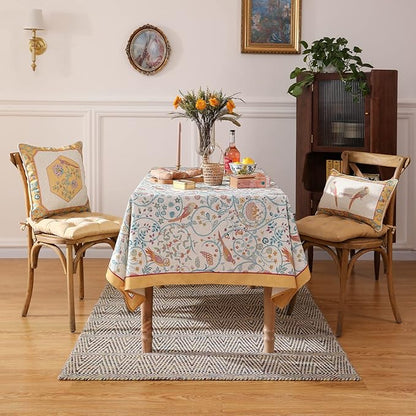 patdrea Designer French Tablecloth for Rectangle Table,Floral Birds Pattern Linen Table Cloth,Fall Yellow Decorative Cover for Kitchen Dining Banquet,Christmas,Thanksgiving,55"x87"-Magnolia