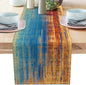 Orange and Blue Table Runner Modern Abstract Messy Rust Painting Linen Dresser by AILUER