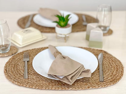 Set of 4 Jute Braided Oval Placemats – 13x19 Inch Rustic Natural Jute Table by ChardinHome