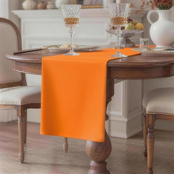 Orange Table Runner, Waterproof Washable Runners 108 Inches Long | Reusable - Image 2