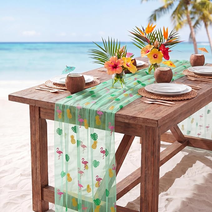 4 Pcs Flamingo Table Runners 29 x 70 Inch Tropical Table Runner Flamingo Palm - Image 6
