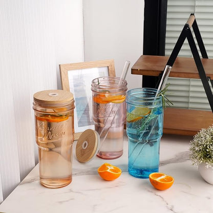 ANOTION Colored Glass Cups - 24oz Travel Coffee Mug Wide Mouth Mason Jar Iced - Image 5