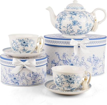 STP GOODS Blue Flowers Bone China Cup and Saucer Set in Gift Box - Image 6