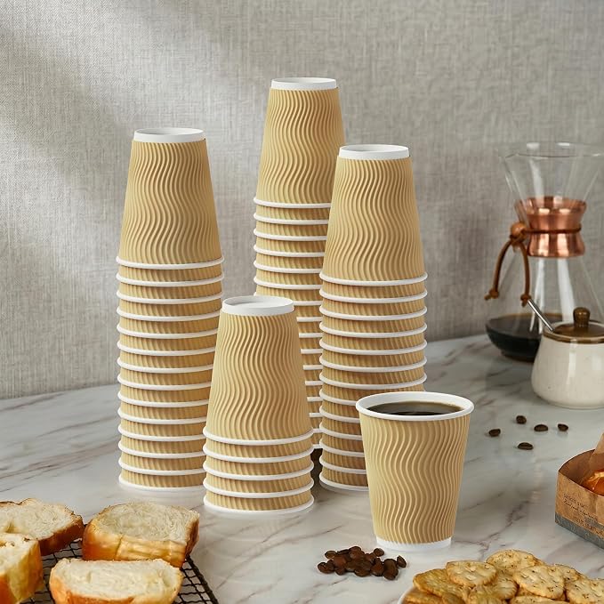 80 Count 12 oz Coffee Cups, Insulated Ripple Wall Paper Hot Cups, Leak-Proof - Image 6