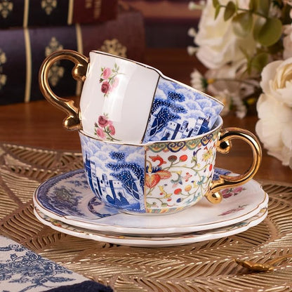 KAMMAK Tea Cups and Saucers Set of 2, Fine Bone China Coffee Cups, 582N | - Image 6
