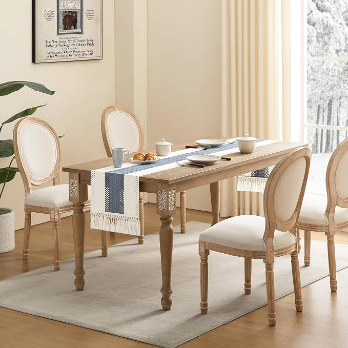 Macrame Style Bicolor Stitching Table Runner 14x36in Navy | Woven Boho Table - Image 3