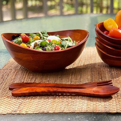 Woodard & Charles Wood Salad Bowl w/Servers, 11.75" x 11" x 5", Popcorn and - Image 3