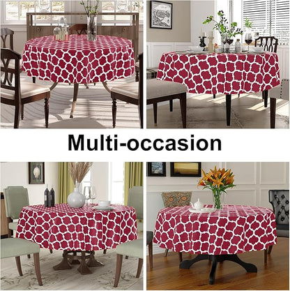Smiry Round Plastic Table Cloth, Waterproof Vinyl Tablecloth with Flannel Backing for Round Tables, Wipeable & Spillproof for Dining, Camping, Indoor and Outdoor (60" Round, Burgundy)