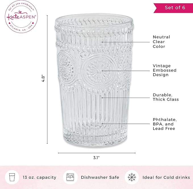 Kate Aspen Vintage Textured Clear Striped Drinking Glasses Set of 6, Ribbed - Image 7