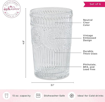 Kate Aspen Vintage Textured Clear Striped Drinking Glasses Set of 6, Ribbed - Image 7