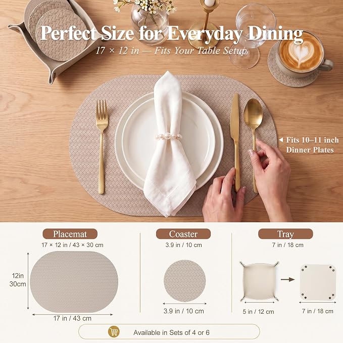 Woven Faux Leather Oval Placemats Set of 4/6 - Image 2