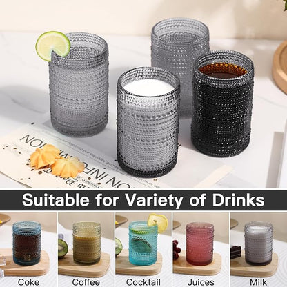 JOVGANK Grey Vintage Hobnail Drinking Glasses Set of 6, Embossed Water Tumbler - Image 5