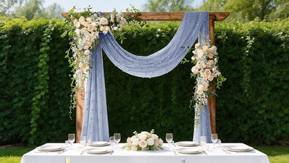 Pearl Table Runner Gauze Sheer 19FT Wedding Draping Fabric Decor | Dusty Blue - Image 3