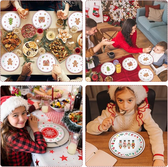 4 Set 10 Inch Christmas Dinner Plates Melamine Christmas Gingerbread Man - Image 7