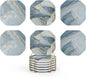 UMIRRO Ceramic Stone Coasters for Drinks Absorbent with Holder for Wooden Coffee Table, Stoneware Cup Coasters for Iced Cold or Hot Drinks, Navy Blue Marble Style, Gold, 4" Set of 6