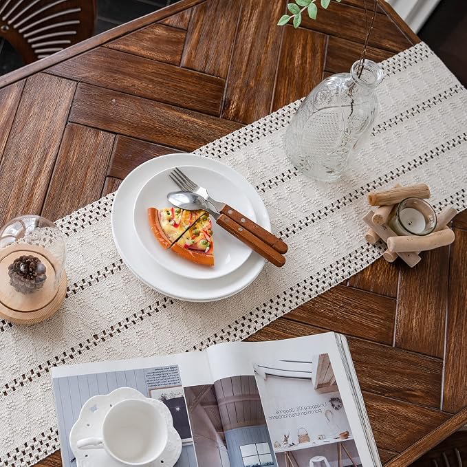 Macrame Table Runner Cream Beige Boho Table Runners - Image 2
