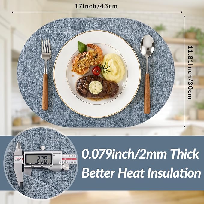 Placemats Set of 4, 11.8 x 17 Inch, Waterproof Wipeable Reversible PU Placemat - Image 3