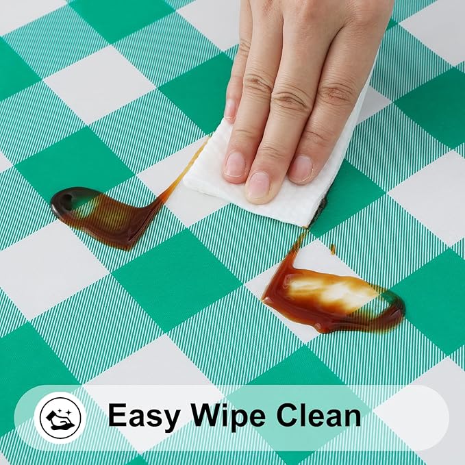 Smiry Rectangle Picnic Table Cloth, Elastic Waterproof Fitted Vinyl Tablecloths, Flannel Backed Buffalo Plaid Table Covers for Dining, Camping, Outdoor (White and Green, 36" x 60")