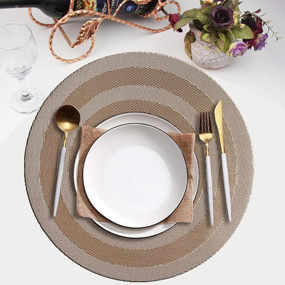 PIGCHCY Round Placemat Set of 6 Heat Resistant Vinyl Washable Kitchen 15 inch Placemats for Home Indoor Outdoor Party (6pcs, Champagne)