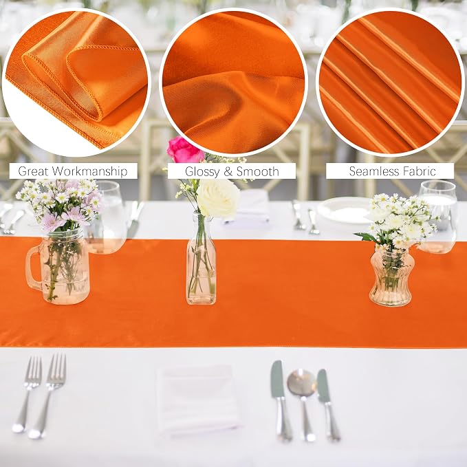 Aneco 12 Pack Satin Table Runner 12 x 108 Inch Orange Long Wedding Satin Silk - Image 3
