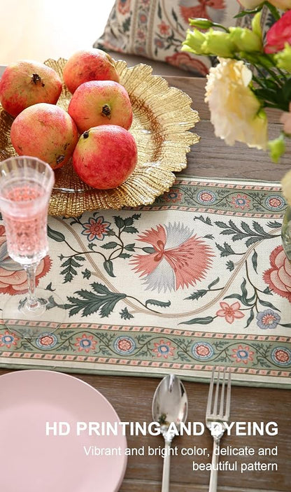 Designer Vintage Linen Long Table Runner, Floral Pattern, Dining Table - Image 5