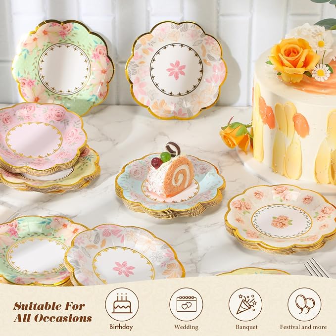 216 Pcs 6 Inch Floral Paper Plates Flower Plates - Image 5