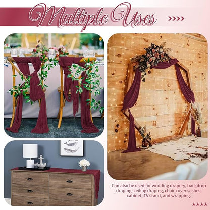 15 Pack Burgundy Table Runners 17 x 108inch Cheesecloth Table Runner Boho Gauze - Image 5