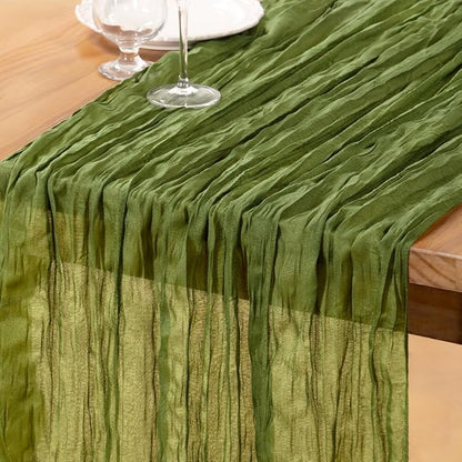 DeZerlor Olive Green Cheesecloth Table Runner 1 Pack Fall Runner | 120Inch by DeZerlor