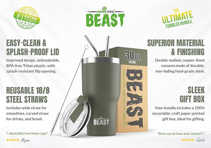 Beast 30 oz Tumbler Stainless Steel Vacuum Insulated Coffee Ice Cup Double Wall - Image 2