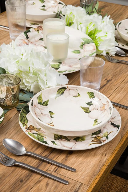 Bico Magnolia Floral Pasta Bowls, 35oz Salad Bowl Set of 4, Large Ceramic - Image 4