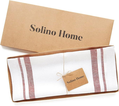 Solino Home 100% Linen Table Runner, 14 x 72 in, Burgundy and White Striped | - Image 5