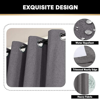 PrinceDeco Blackout Curtains Linen Textured 100% Thermal Insulated Sun Blocking Drapes for Bedroom Nursery Grommet Room Darkening Linen Curtains with White Liner, 2 Panels Set,52" W x 54" L,Grey