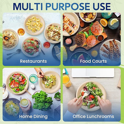 SNH Packing 100% Compostable Plates 7 Inch [125-Pack], Heavy Duty Dinner Paper Plates, Eco-Friendly Biodegradable Sugarcane Bagasse, Natural Brown Disposable Plates for Dessert, Party, BBQ & Picnic