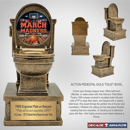 Decade Awards Action Pedestal Gold Toilet Bowl Trophy with Optional Inserts - Custom Engraved Plate On Request (7 Inch Tall)