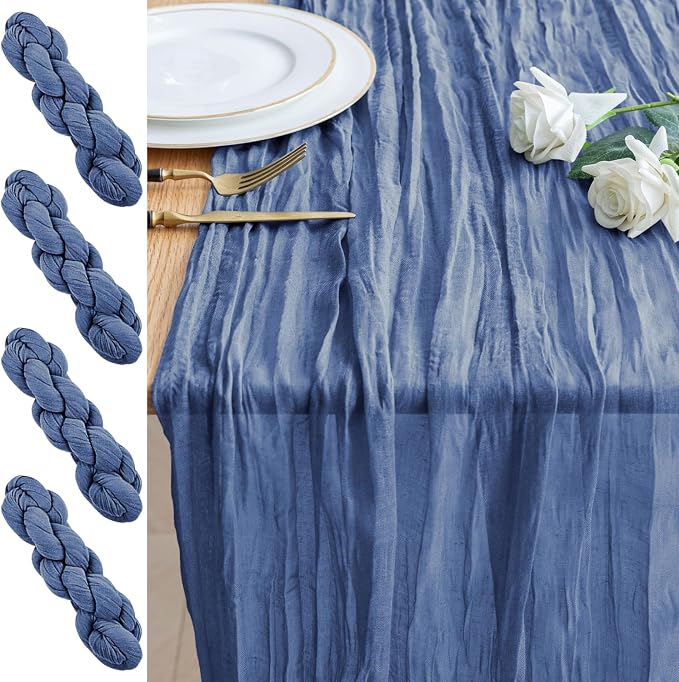Cheesecloth Table Runner 10FT 4Pcs Blue Boho Gauze Sheer Runners | Cheese Cloth by Xiomot