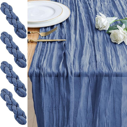 Cheesecloth Table Runner 10FT 4Pcs Blue Boho Gauze Sheer Runners | Cheese Cloth by Xiomot