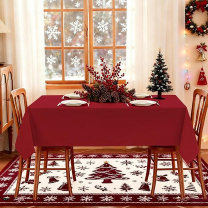 Winter Red Textured Fabric Tablecloth Rectangle Faux Linen Stain Resistant Table Cloth for 6 Foot Rectangular Table, Reusable for Dinig Party Holiday Decoration 60 x 84 Inch
