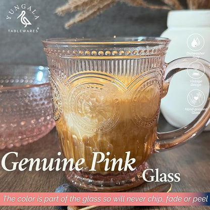 Pink Glass Coffee Mugs Set of 4 – 10oz Aesthetic Pink Glass Mug Set, Real - Image 4